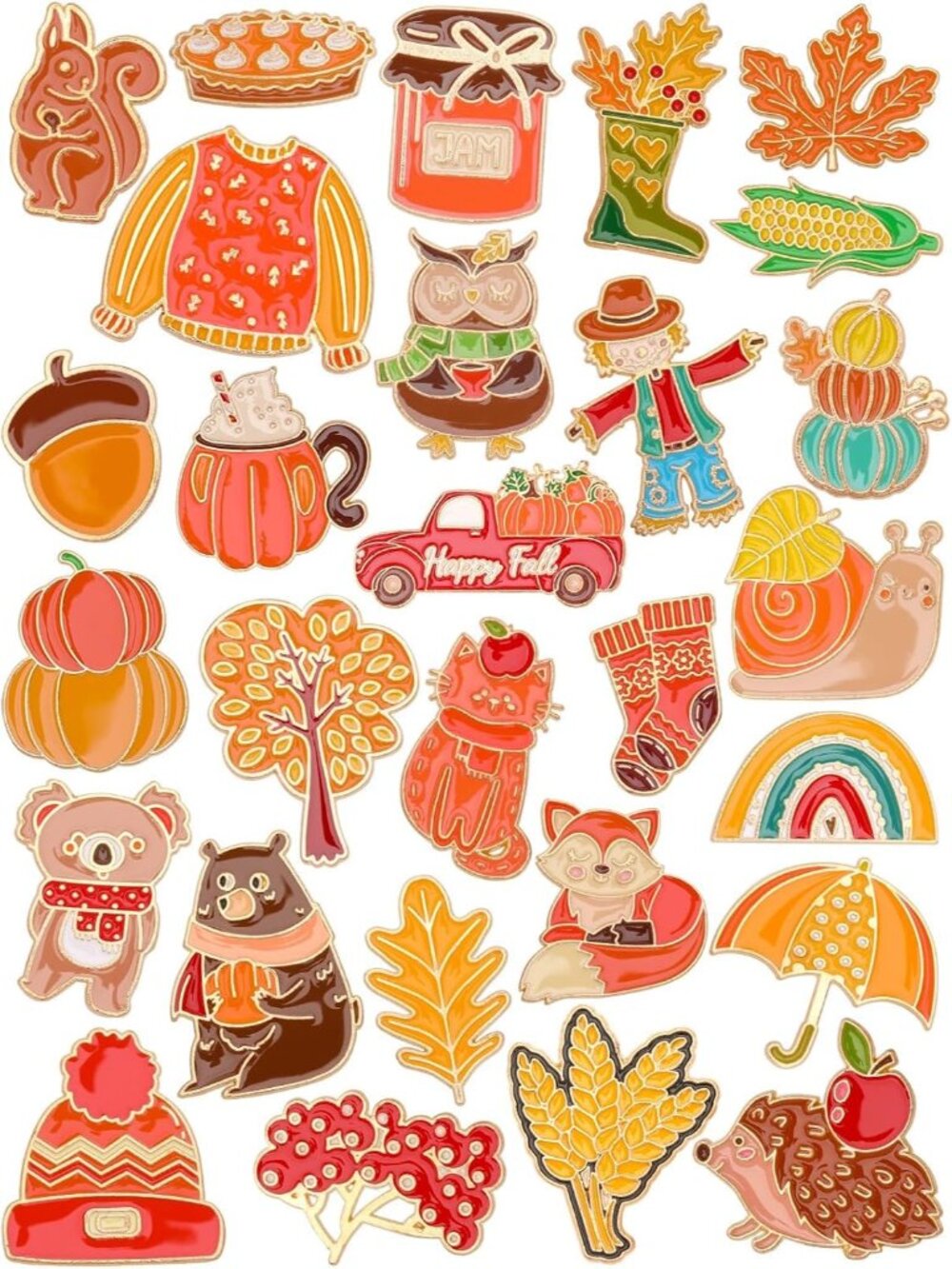 28PCS Fall Enamel Pins Cute Pumpkin Maple Animal Brooch Pins for Fall Thanksgivi